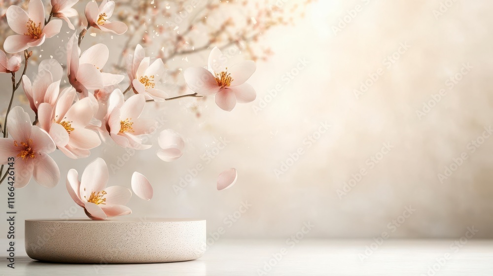 Serene Magnolia blossoms falling gently; a peaceful, dreamy spring scene. Serene Magnolia blossoms falling gently; a peaceful, dreamy spring scene.