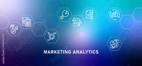 Marketing analytics gradient header market analysis for promotion performance business monitoring profit optimization progress