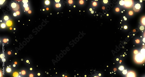 Image of christmas fairy lights flickering and copy space over black background