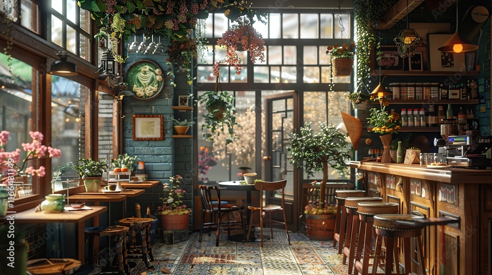 Perfect Spring Cafe Setting With Rustic Decor and a Relaxing Ambience Perfect Spring Cafe Setting With Rustic Decor and a Relaxing Ambience