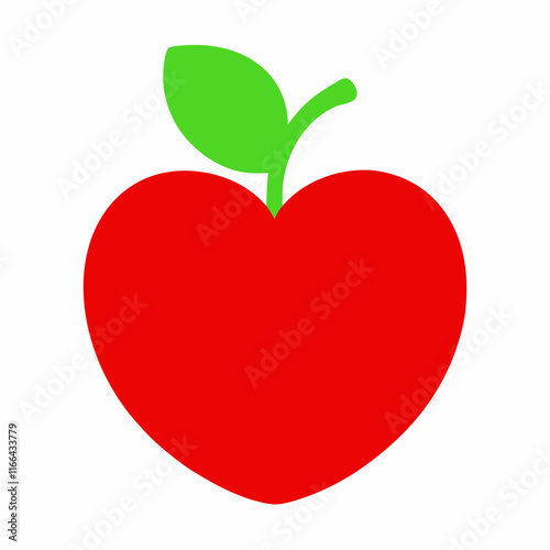 Red apple heart isolated. Modern Valentines love sign. Beautiful fresh fruit. vector illustration.