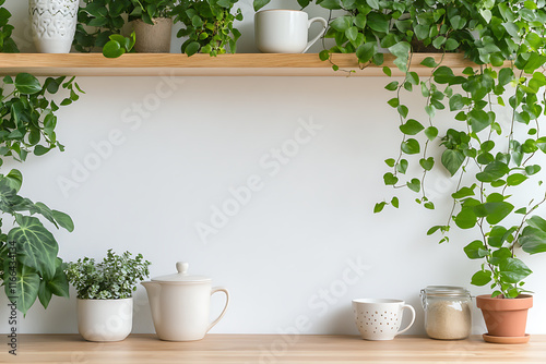 Wallpaper Mural Stylish Plant Decor on Wooden Shelves Torontodigital.ca