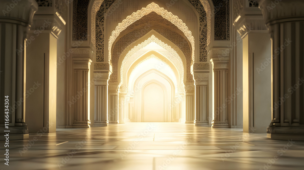 Serene architectural corridor illuminated by soft light. Serene architectural corridor illuminated by soft light.