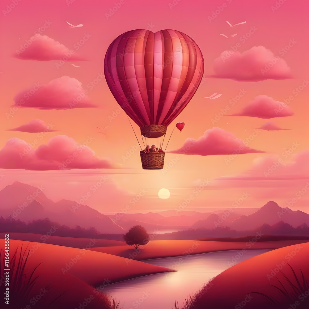 Fototapeta premium hot air balloon over sunset
