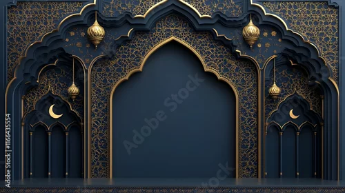 Obraz Ornate architectural backdrop with gold accents.
