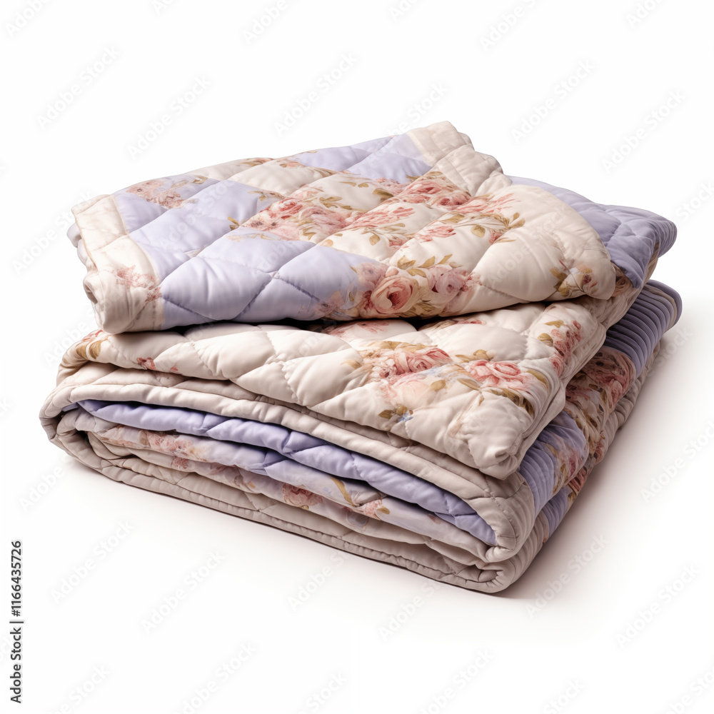 Obraz premium Floral Quilted Blanket Beige and Lavender Folded