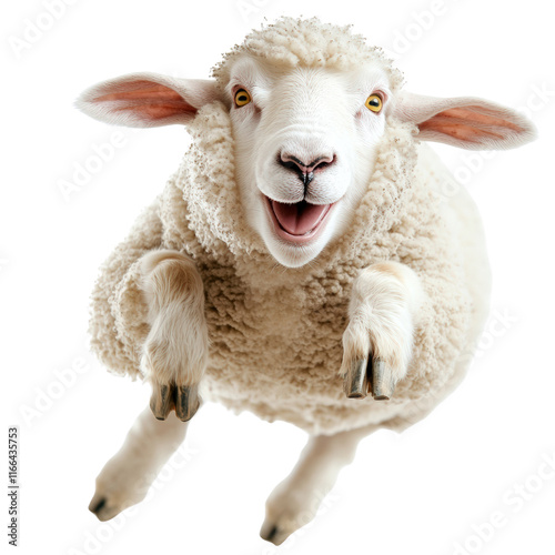 Playful sheep jumping in a pastoral field animal photography rural environment close-up perspective