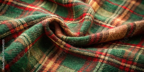 Warm and Cozy Plaid Fabric Texture in Deep Green, Red, and Beige Tones