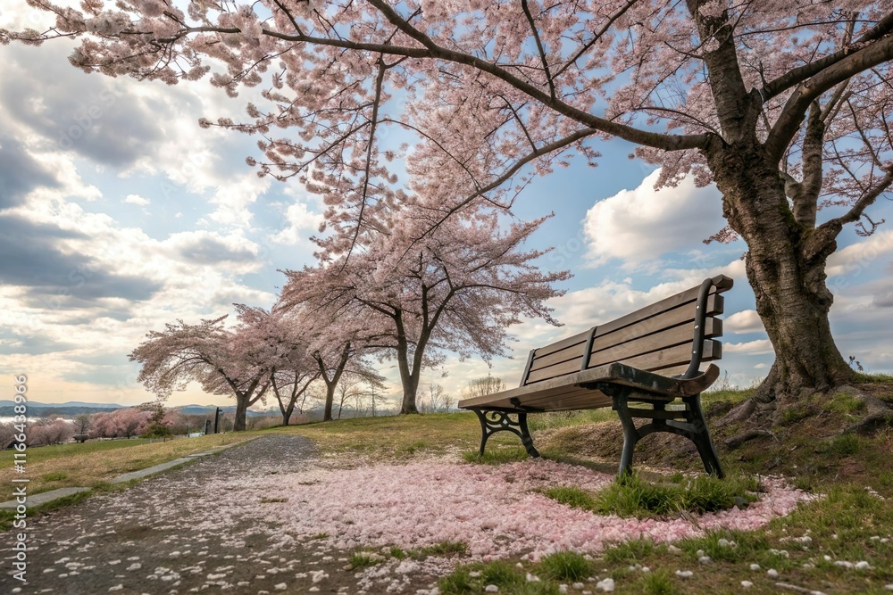 Bench under cherry blossoms in spring Bench under cherry blossoms in spring