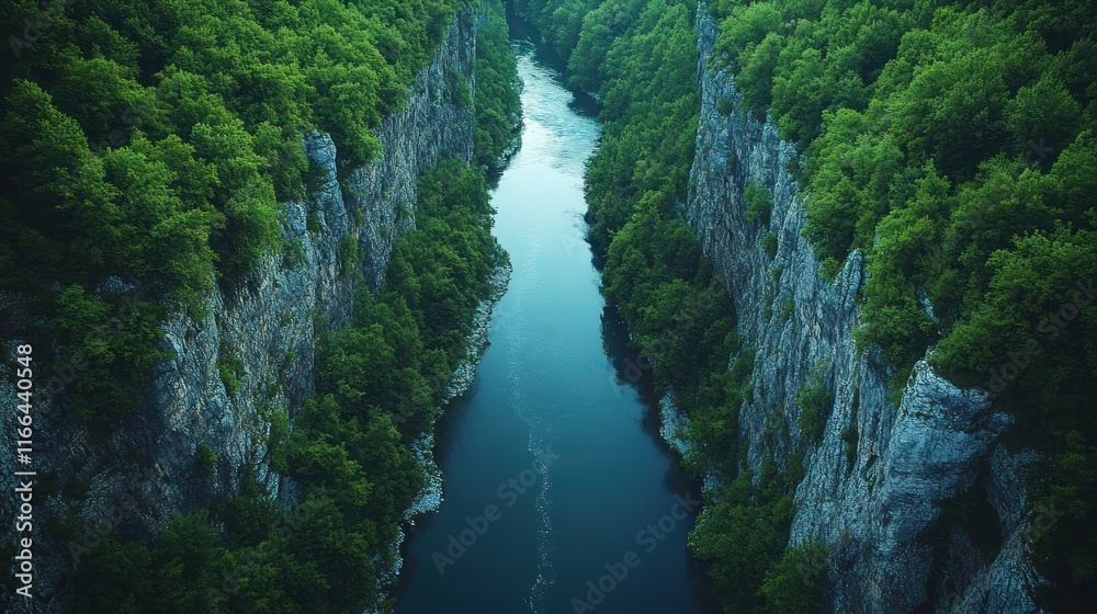 River flows through canyon with trees for use as nature background. River flows through canyon with trees for use as nature background.