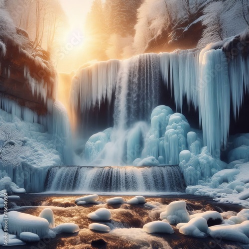 Frozen Waterfall Depict a waterfall frozen in mid cascade with i photo