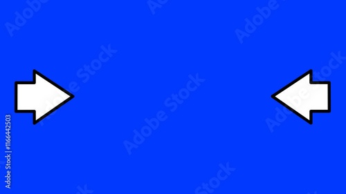 Repeating animation of 2 arrows to the center. animated video of an arrow pointing to the center moving on a blue background.