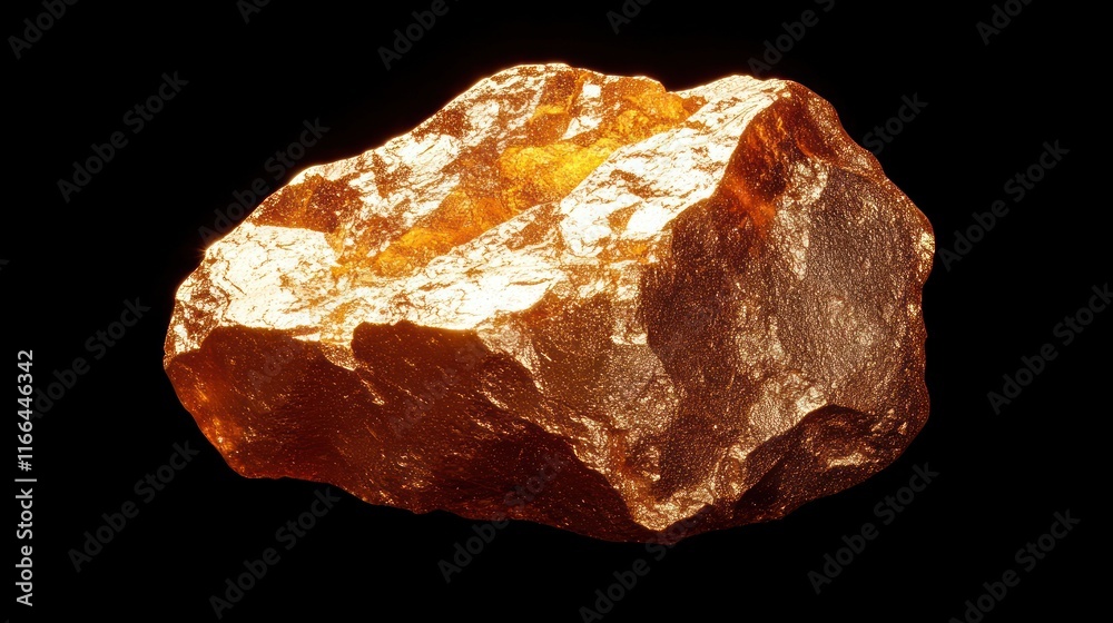Gold nugget on black background, potential wealth symbol. Gold nugget on black background, potential wealth symbol.