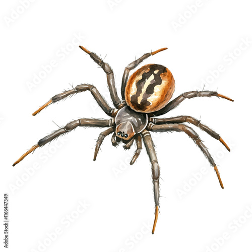 A watercolor vector painting of a spider, isolated on a white background. Spider vector.


