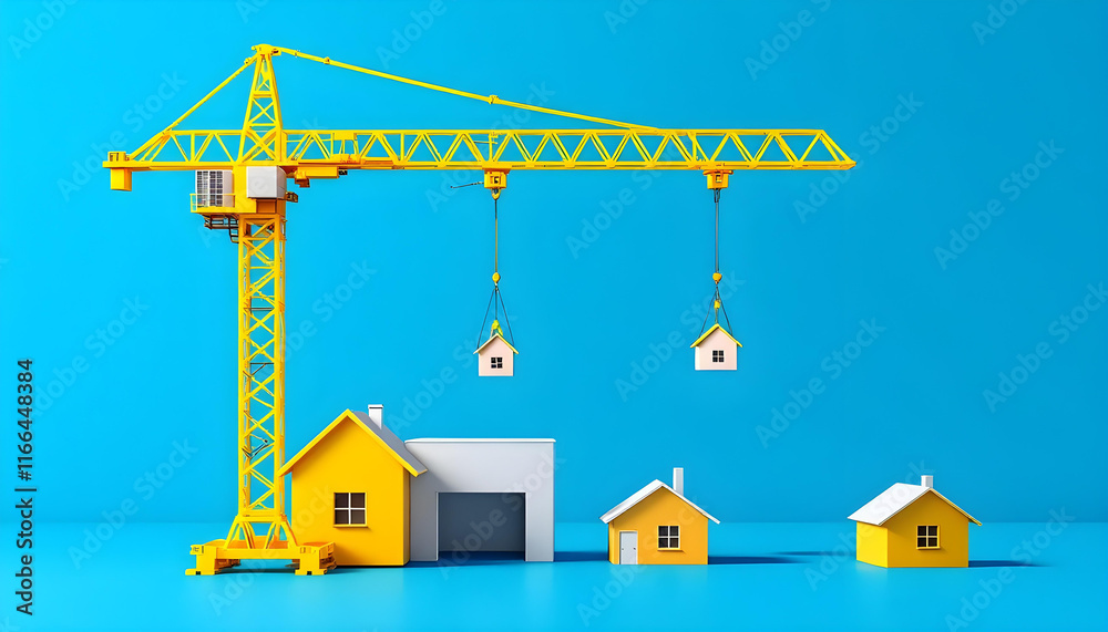 Fototapeta premium yellow construction crane house structure engineering architecture