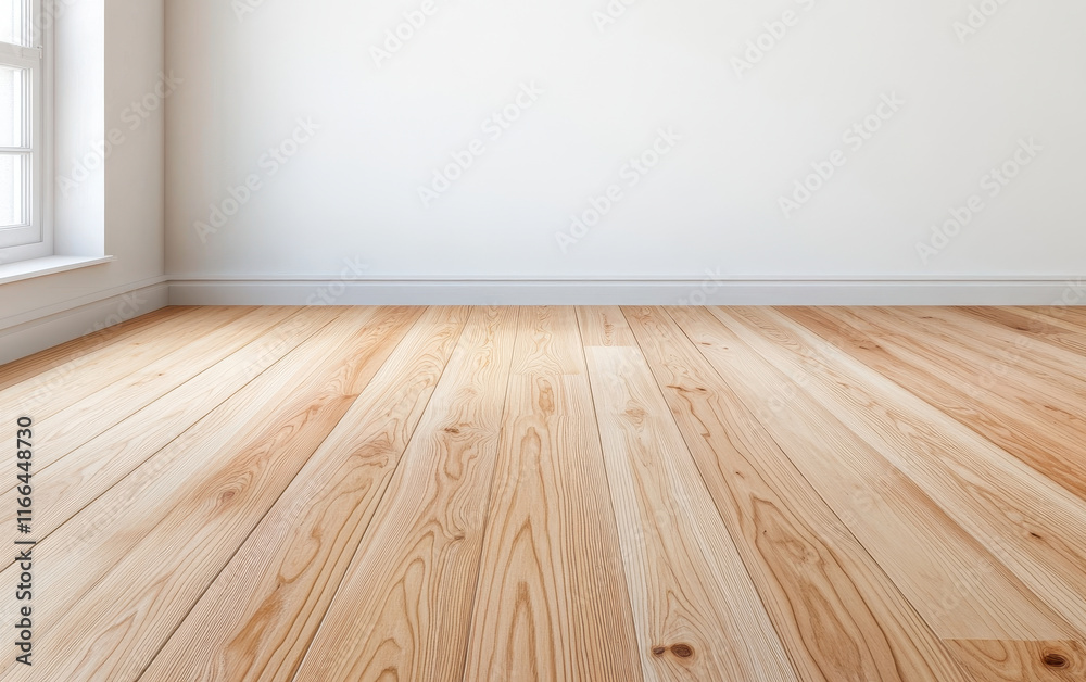 Fresh wooden floor with clean lines and natural light streaming in Fresh wooden floor with clean lines and natural light streaming in