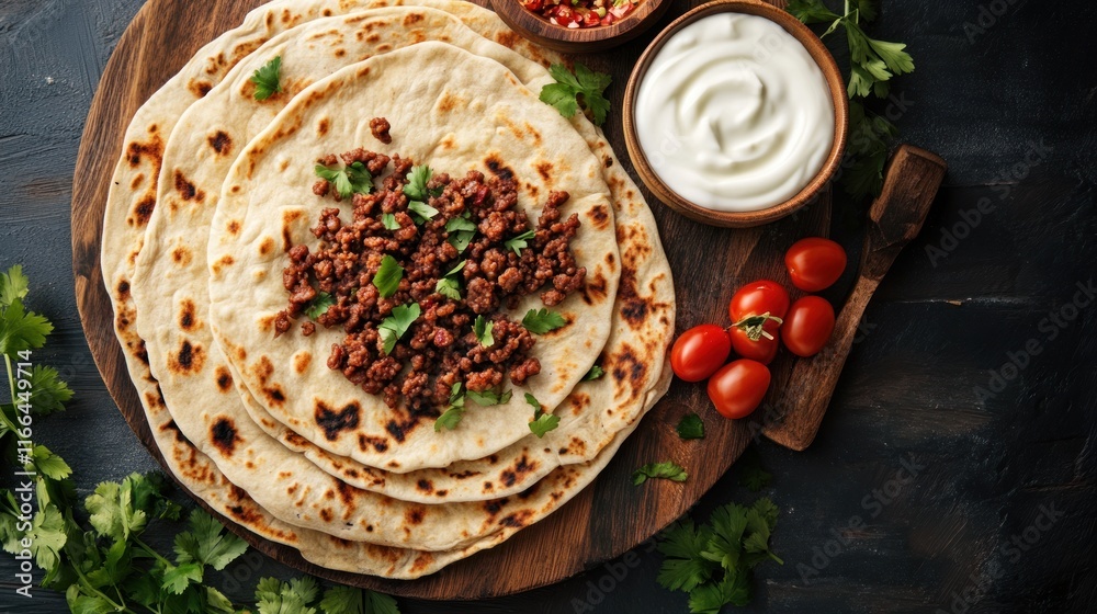 Delicious Ground Beef Tacos with Cilantro and Creamy Yogurt Dip