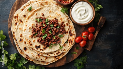Delicious Ground Beef Tacos with Cilantro and Creamy Yogurt Dip