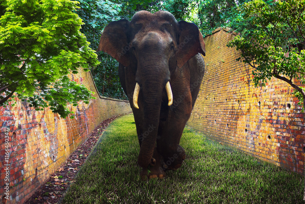 Fototapeta premium An Impressive Majestic Elephant Strolling Gracefully Through a Beautiful Serene Landscape