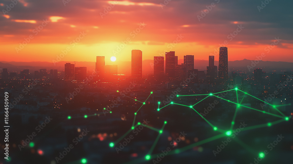 Smart Innovation city with connection cyber security network reciprocity over the sunset cityscape future wireless digital city and social media networking systems that connects people in the city Smart Innovation city with connection cyber security network reciprocity over the sunset cityscape future wireless digital city and social media networking systems that connects people in the city