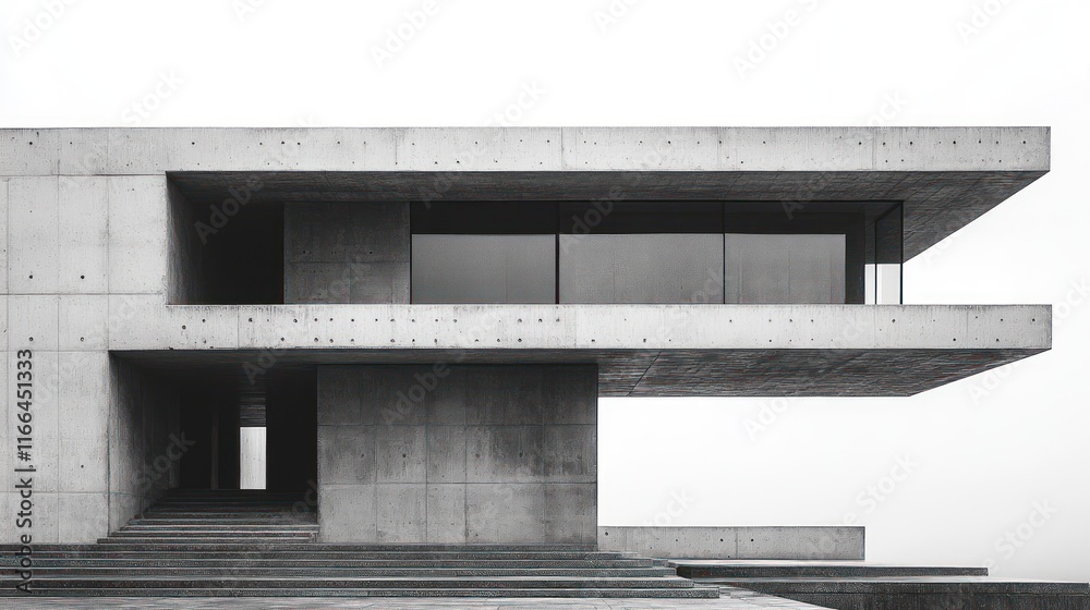 Fototapeta premium Modern concrete structure with cantilevered design and large glass panels.