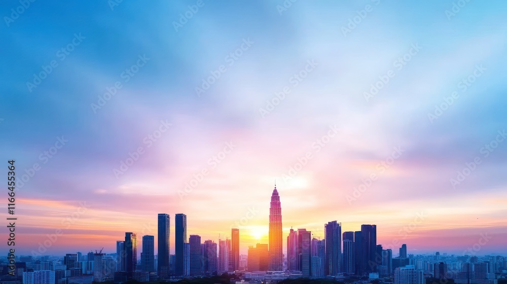 Sunrise over a city skyline with modern buildings and vibrant sky. Sunrise over a city skyline with modern buildings and vibrant sky.