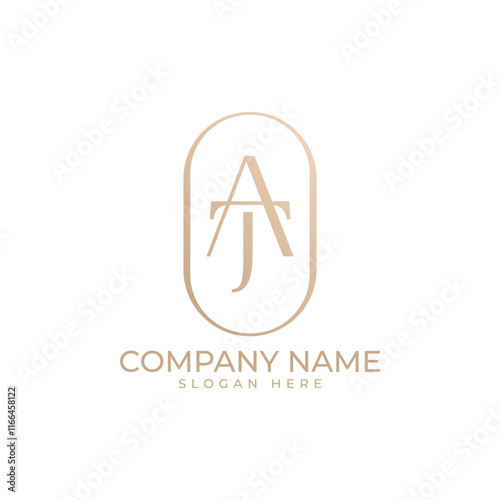 The logo features the letters "A" and "T" intertwined within a delicate oval frame. The design is minimalist and elegant, with a subtle gold color palette that conveys sophistication and luxury