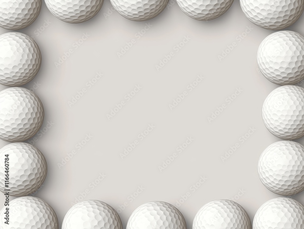 A circular arrangement of golf balls on a neutral background. A circular arrangement of golf balls on a neutral background.