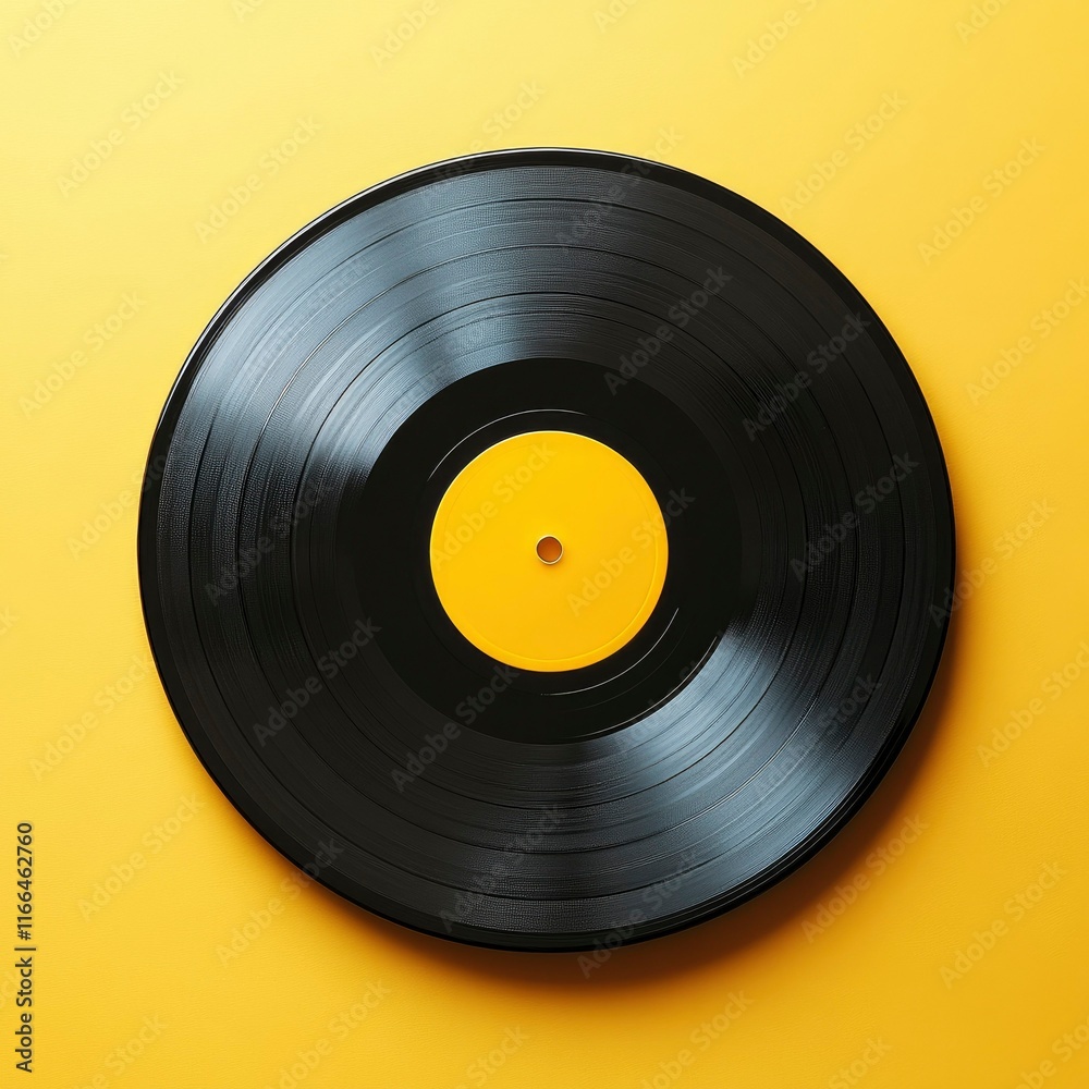 Obraz premium Vintage Vinyl Record on Yellow Background - Retro Music Icon