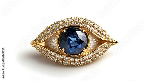 Jewelry ring in the form of a blue eye on a white background photo