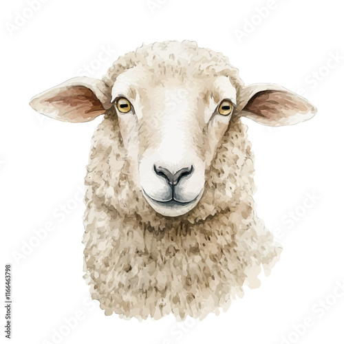 A watercolor vector painting of a sheep, isolated on a white background. Sheep vector.

