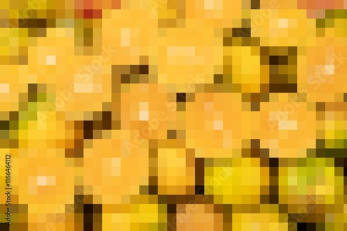 A close up of a bunch of oranges. The oranges are yellow and are scattered throughout the image