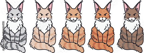 Adorable Maine Coon Cat Character Illustration Vector Design with White Background - Furry Cat Art, Cute Kitty Drawing, Cartoon Cat Illustration for business
