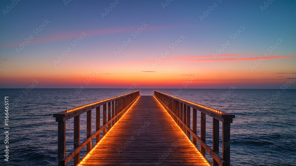Fototapeta premium Glowing Sunset Over Ocean Pier