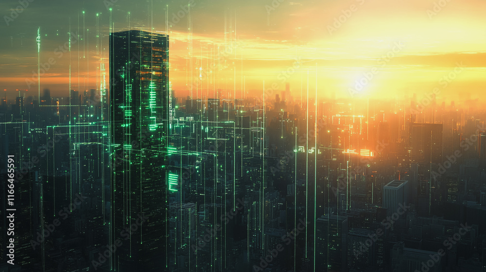 Smart Innovation city with connection cyber security network reciprocity over the sunset cityscape future wireless digital city and social media networking systems that connects people in the city Smart Innovation city with connection cyber security network reciprocity over the sunset cityscape future wireless digital city and social media networking systems that connects people in the city