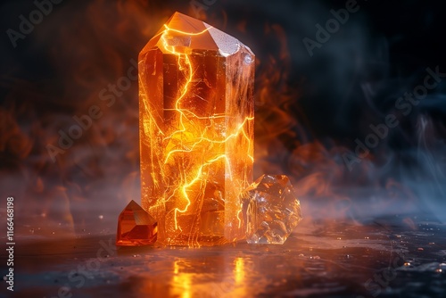 A stunning image of a glowing crystal with electric lightning effects, set against a misty background.