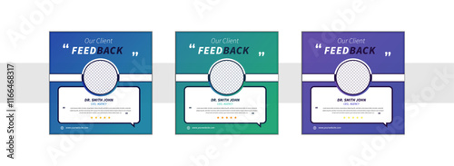 Client feedback or customer testimonial social media post design template. client testimonial with square size modern and creative, Customer review banner set.