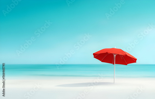 Wallpaper Mural Red Beach Umbrella by the Sea on a Sunny Day Torontodigital.ca
