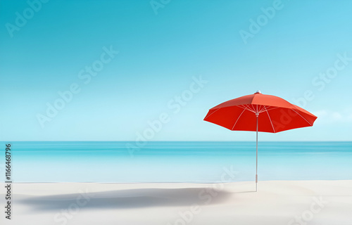 Wallpaper Mural Red Beach Umbrella by the Sea on a Sunny Day Torontodigital.ca