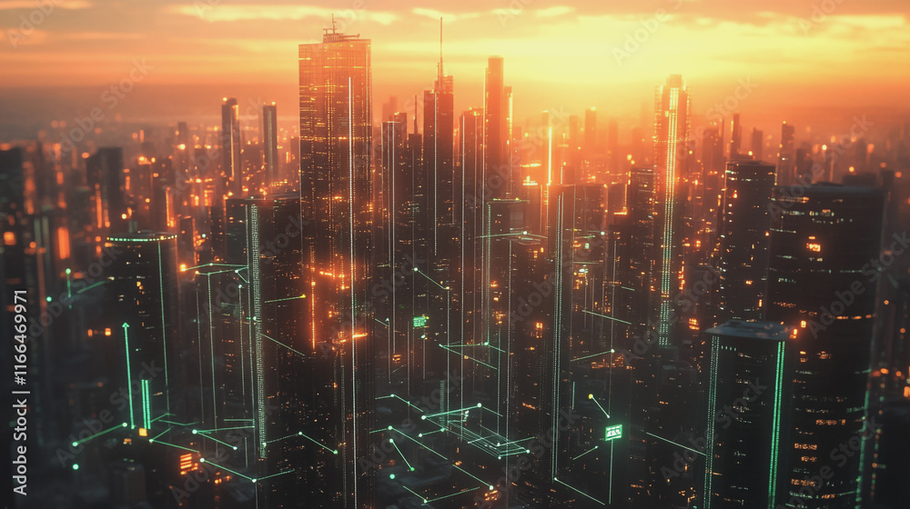 Smart Innovation city with connection cyber security network reciprocity over the sunset cityscape future wireless digital city and social media networking systems that connects people in the city Smart Innovation city with connection cyber security network reciprocity over the sunset cityscape future wireless digital city and social media networking systems that connects people in the city