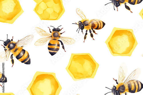 A pattern featuring bees and honeycomb in a vibrant, artistic design.