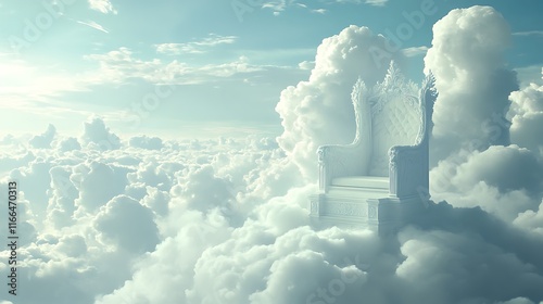 White throne in blue sky with white clouds