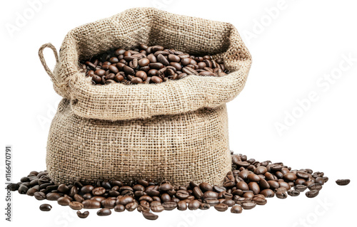 PNG Fresh roasted coffee beans sack photo