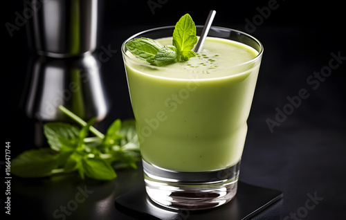 Refreshing green mint smoothie is a healthy, sweet and cool drink. photo