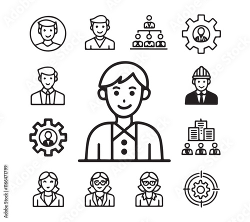 People icon set in flat style. Line icon set. Management line icons. Line Business People. Human resources. office management. with white background Vector illustration.