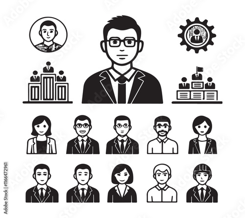 People icon set in flat style. Line icon set. Management line icons. Line Business People. Human resources. office management. with white background Vector illustration.