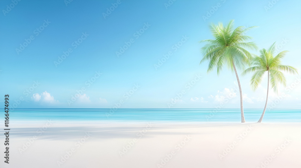 Tropical beach with palm trees, clear water, and sunny skies perfect for a relaxing vacation Tropical beach with palm trees, clear water, and sunny skies perfect for a relaxing vacation