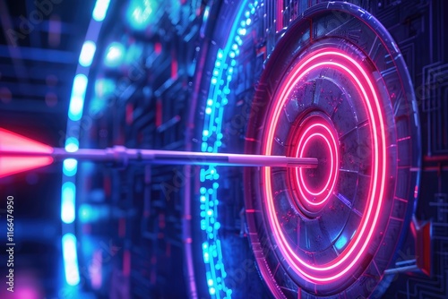 High Definition Picture of Futuristic Neon Archery Target and Arrow Design