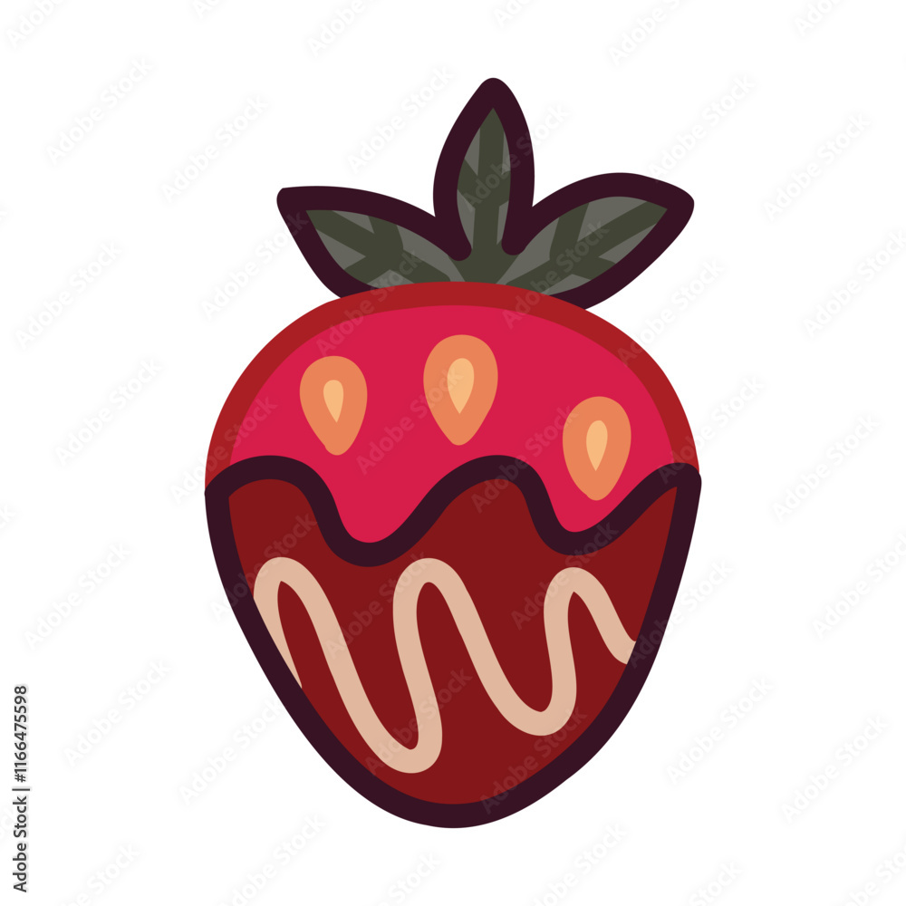 Decorative Chocolate-Dipped Strawberry Illustration with Red and Brown Accents Decorative Chocolate-Dipped Strawberry Illustration with Red and Brown Accents