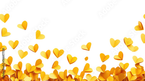 Border made of falling paper hearts transparent background